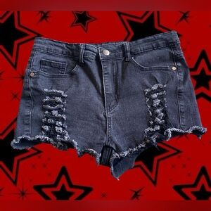 Black Denim Distressed Emo Alt Grunge Aesthetic Shorts